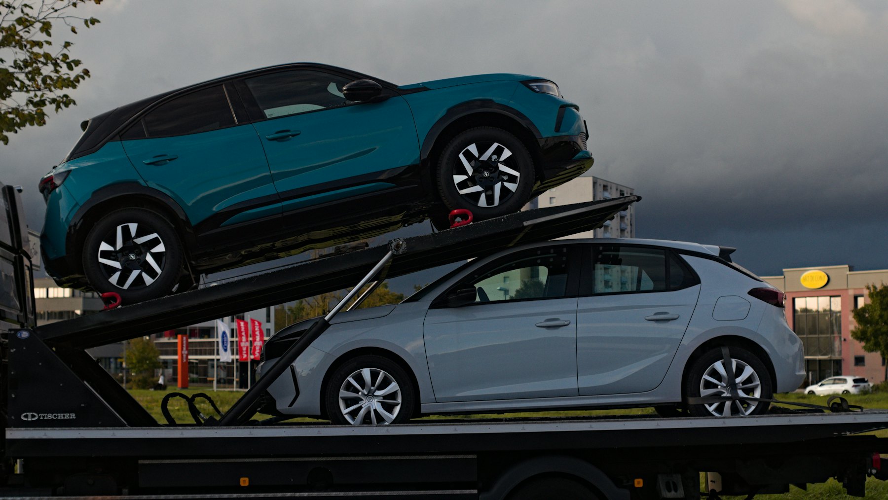 Cars loaded on a car carrier truck